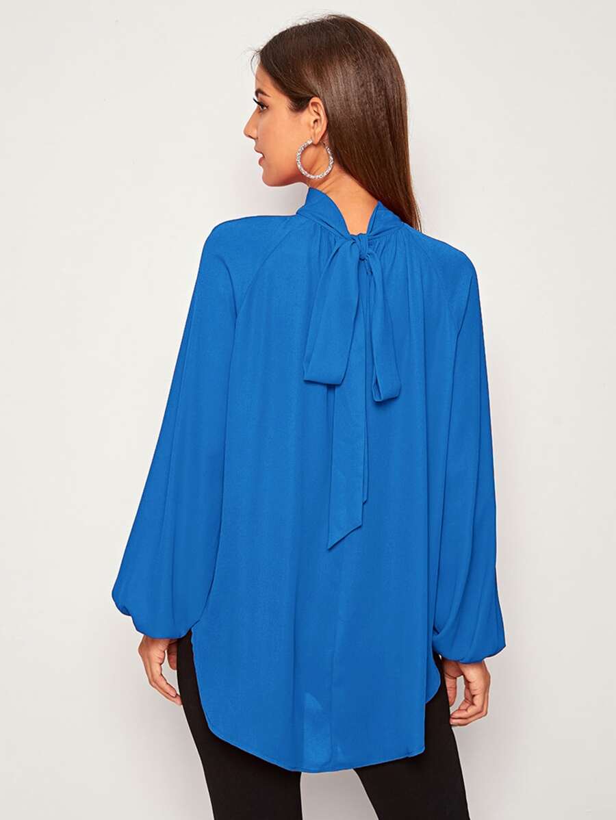 SHEIN Privé Top asimétrico de manga raglán de espalda con cordón - Azul - Ver 1