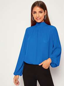 SHEIN Privé Top asimétrico de manga raglán de espalda con cordón - Azul - Ver 2