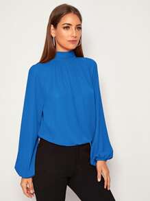 SHEIN Privé Top asimétrico de manga raglán de espalda con cordón - Azul - Ver 3