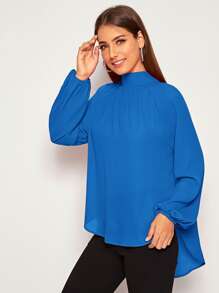 SHEIN Privé Top asimétrico de manga raglán de espalda con cordón - Azul - Ver 4