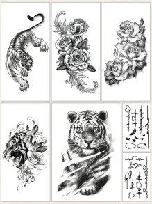 สติ๊กเกอร์รอยสัก ลายรูปเสือโคร่ง - สีดำ - ดู 1