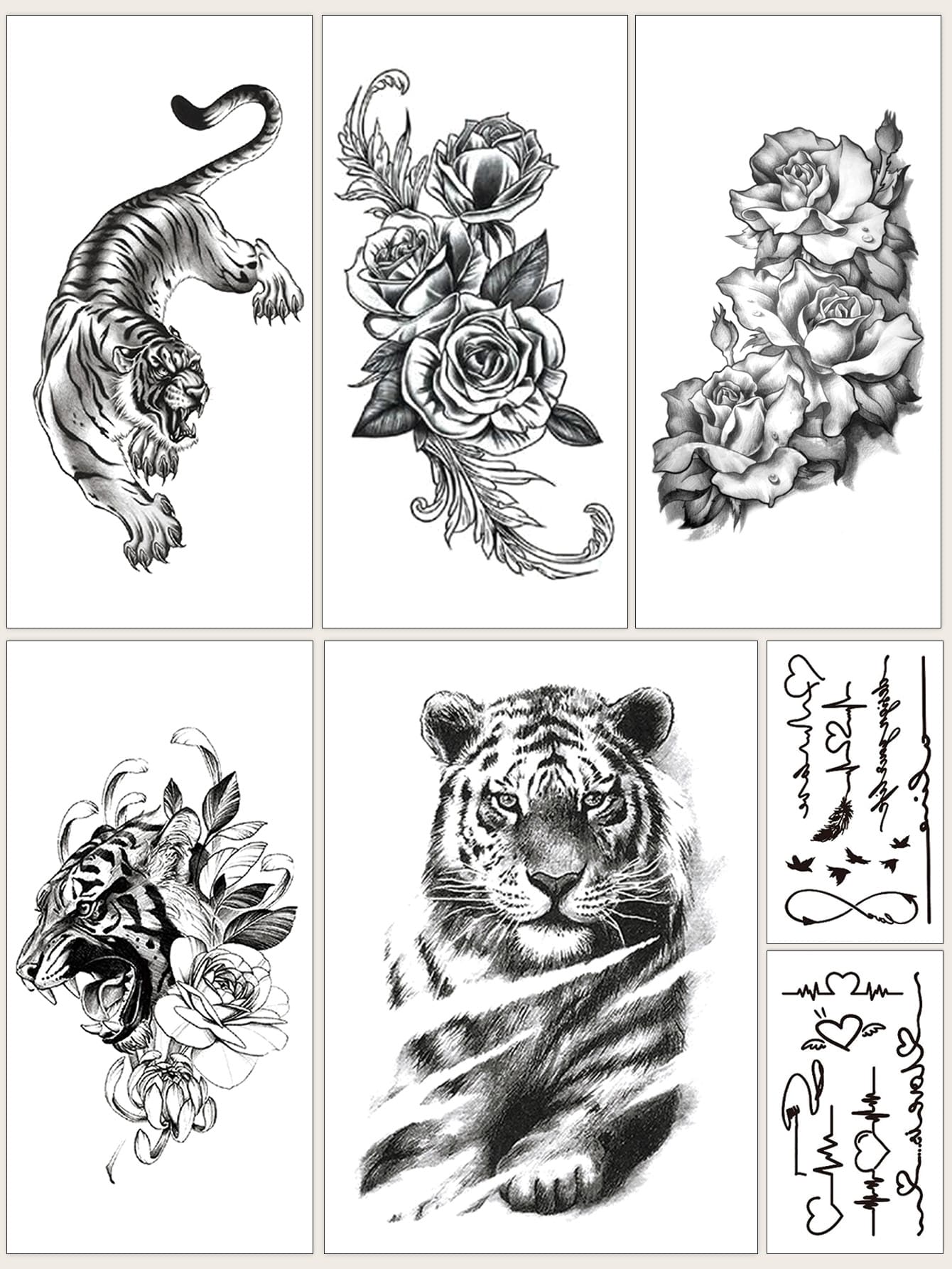 สติ๊กเกอร์รอยสัก ลายรูปเสือโคร่ง - สีดำ - ดู 1