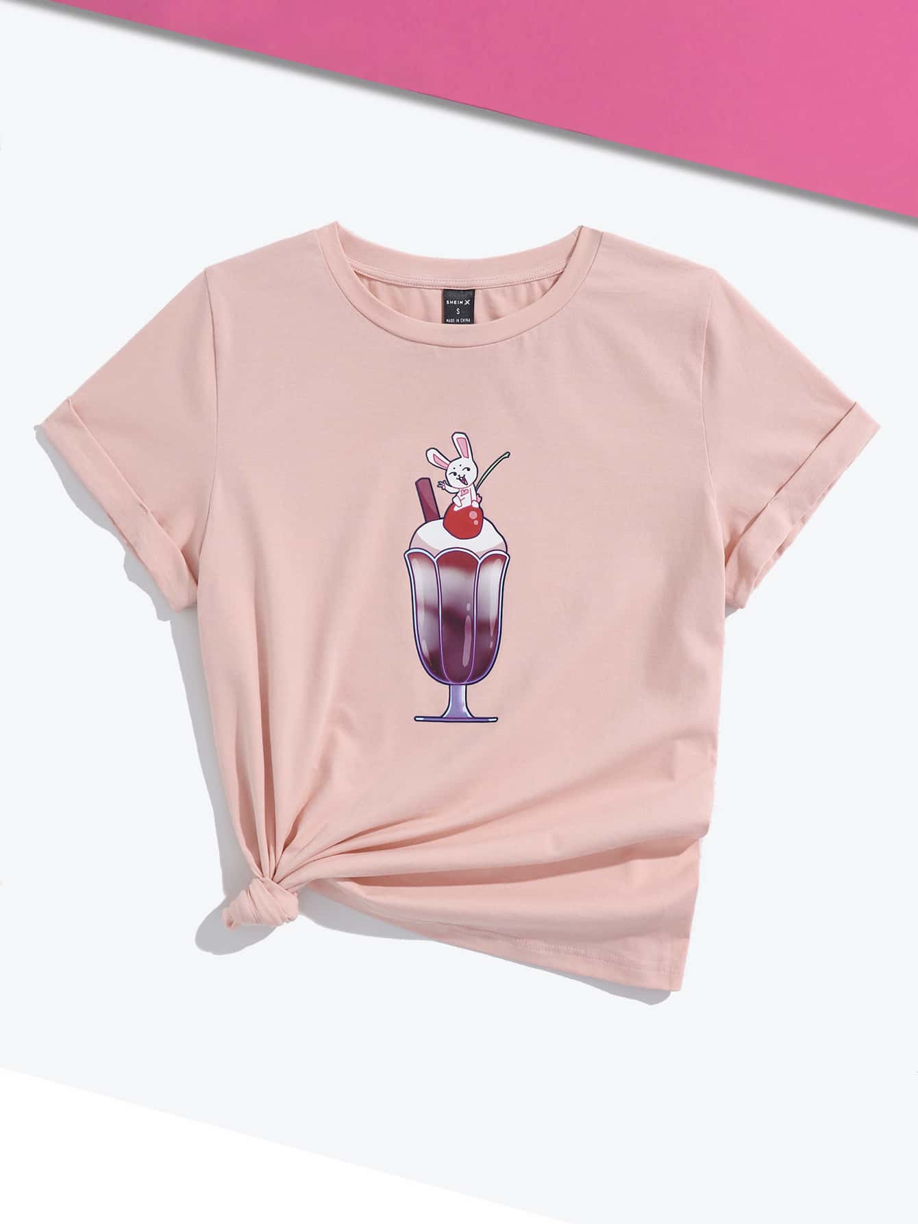Milky Michi Camiseta con estampado de dibujos animados - Rosa Pálido - Añade 1