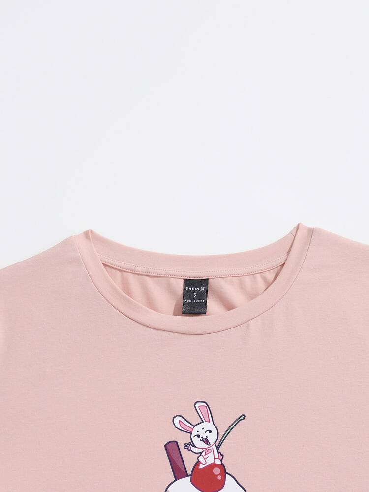 Milky Michi Camiseta con estampado de dibujos animados - Rosa Pálido - Añade 3