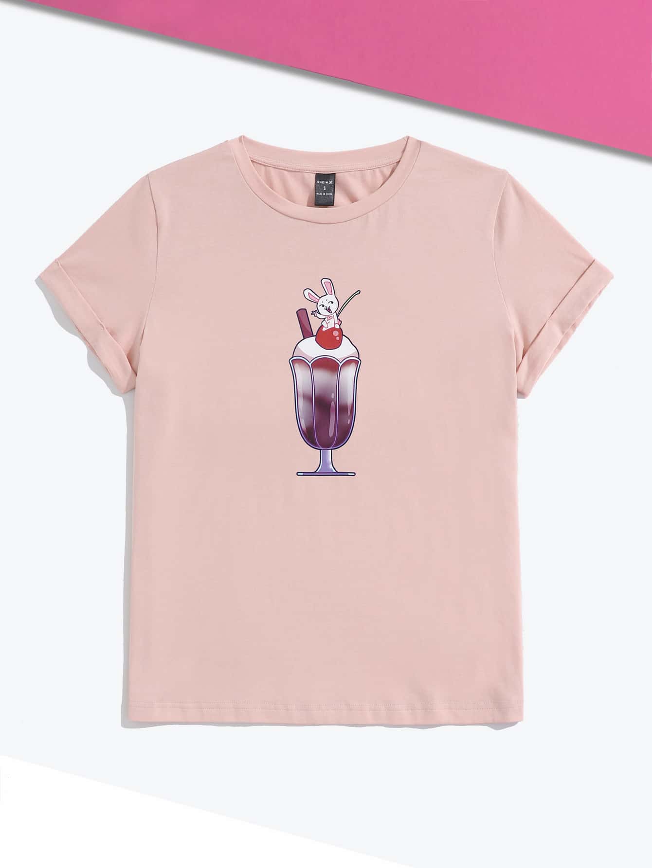 Milky Michi Camiseta con estampado de dibujos animados - Rosa Pálido - Añade 4