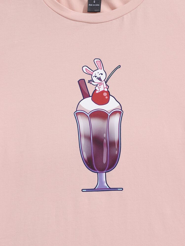 Milky Michi Camiseta con estampado de dibujos animados - Rosa Pálido - Añade 5