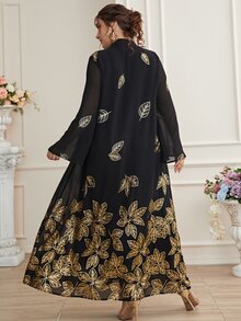 Đầm Plus Size Thực vật Khiêm tốn - màu đen - Xem 2