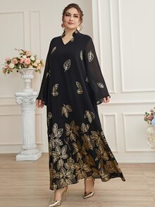 Đầm Plus Size Thực vật Khiêm tốn - màu đen - Xem 3