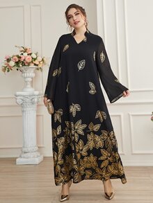 Đầm Plus Size Thực vật Khiêm tốn - màu đen - Xem 5