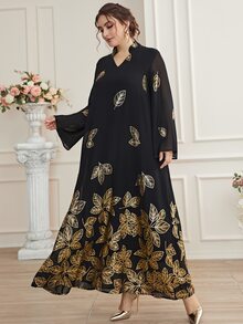 Đầm Plus Size Thực vật Khiêm tốn - màu đen - Xem 6