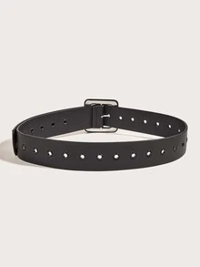 幾何搭扣PU皮腰帶 - 黑色 - 查看 3