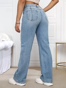 SHEIN EZwear High Waist Solid Jeans - Light Wash - View 2