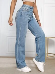 SHEIN EZwear High Waist Solid Jeans - Light Wash - View 4