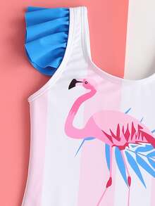 Bebé niña Bañador una pieza con estampado de flamenco fruncido - Multicolor - Ver 5