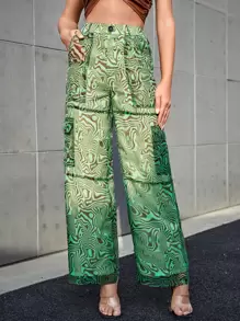 SHEIN Unity Marble Print Wide Leg Pants - Multicolor - View 1