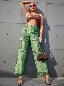 SHEIN Unity Marble Print Wide Leg Pants - Multicolor - View 3