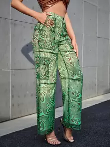 SHEIN Unity Marble Print Wide Leg Pants - Multicolor - View 5