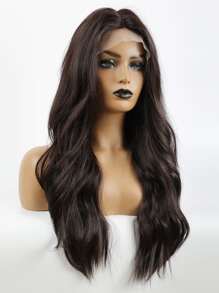 Tóc giả ren cao cấp thanh lịch 13*4*1 T Tóc giả ren một phần, Tóc giả dài 24 inch màu nâu đen gợn sóng, Tóc giả ren tổng hợp, Tiệc tùng, Lễ hội âm nhạc, Quà tặng lễ hội, Tóc giả tổng hợp chịu nhiệt cho nữ - màu nâu - Xem 5