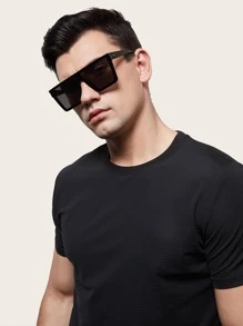 Men Flat Top Fashion Glasses For Daily Life Casual Shades Accessories For Summer Beach Vacation,Outdoor,Travel - Black - View 5