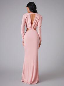 SHEIN 前扭結鏤空長洋裝 - 淺粉色 - 查看 2