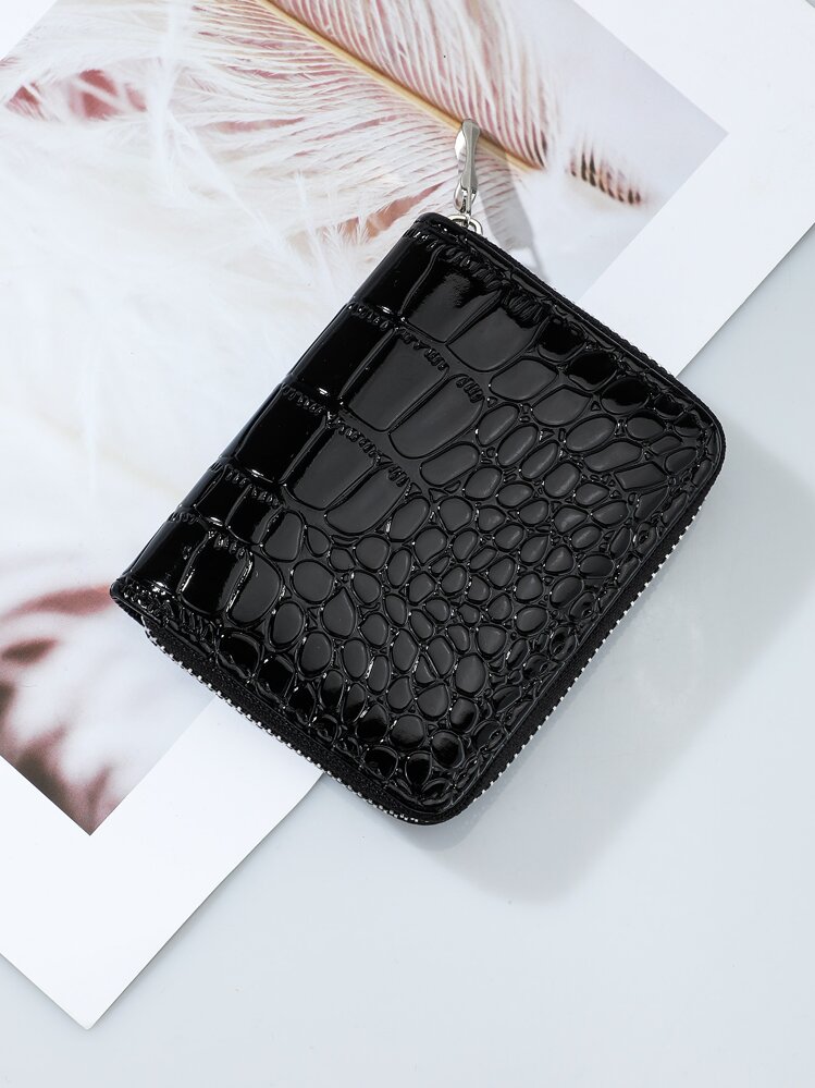 Crocodile Embossed Zip Coin Case Lightweight Portable Card ID Card White-Collar Workers For Female For Holiday For Anniversary For Birthday Gift Accessories Gift Card Holder Wallet Business Card Holder Credit Card Holder Women For Women Wallet Mini Wallet Purse Wallet Card Wallet - Black - View 4