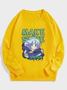 Manfinity 男士字母和圖形圖形運動衫 - 黃色 - 查看 1