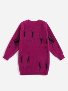 SHEIN Girls Cartoon Pattern Batwing Sleeve Jumper Dress - Red Violet - View 2