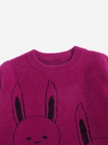 SHEIN Girls Cartoon Pattern Batwing Sleeve Jumper Dress - Red Violet - View 3