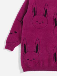 SHEIN Girls Cartoon Pattern Batwing Sleeve Jumper Dress - Red Violet - View 4