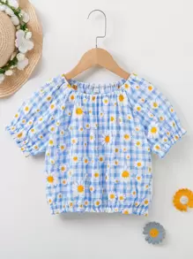 Áo cánh Gái viền lá sen Hoa Kẻ sọc Boho - Xanh và trắng - Xem 1