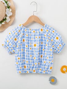 Áo cánh Gái viền lá sen Hoa Kẻ sọc Boho - Xanh và trắng - Xem 2
