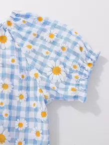 Áo cánh Gái viền lá sen Hoa Kẻ sọc Boho - Xanh và trắng - Xem 3