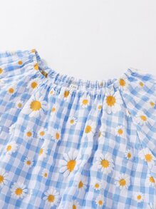 Áo cánh Gái viền lá sen Hoa Kẻ sọc Boho - Xanh và trắng - Xem 4