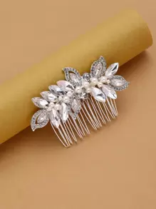 Rhinestone & Faux Pearl Decor Hairpin Comb Elegant Tiaras