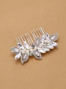 Rhinestone & Faux Pearl Decor Hairpin Comb Elegant Tiaras