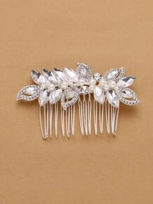 Rhinestone & Faux Pearl Decor Hairpin Comb Elegant Tiaras