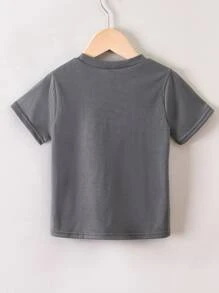 SHEIN 小女童標語圖案T恤 - 深灰色 - 查看 2