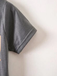 SHEIN 小女童標語圖案T恤 - 深灰色 - 查看 3