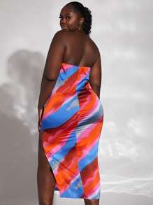 SHEIN SXY Plus Tie Dye Split Thigh Tube Dress - Multicolor - View 2