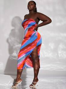 SHEIN SXY Plus Tie Dye Split Thigh Tube Dress - Multicolor - View 3