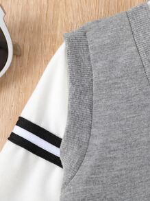 Bebé niño Pantalones deportivos con sudadera con cinta en contraste 2 en 1 - Gris - Ver 3