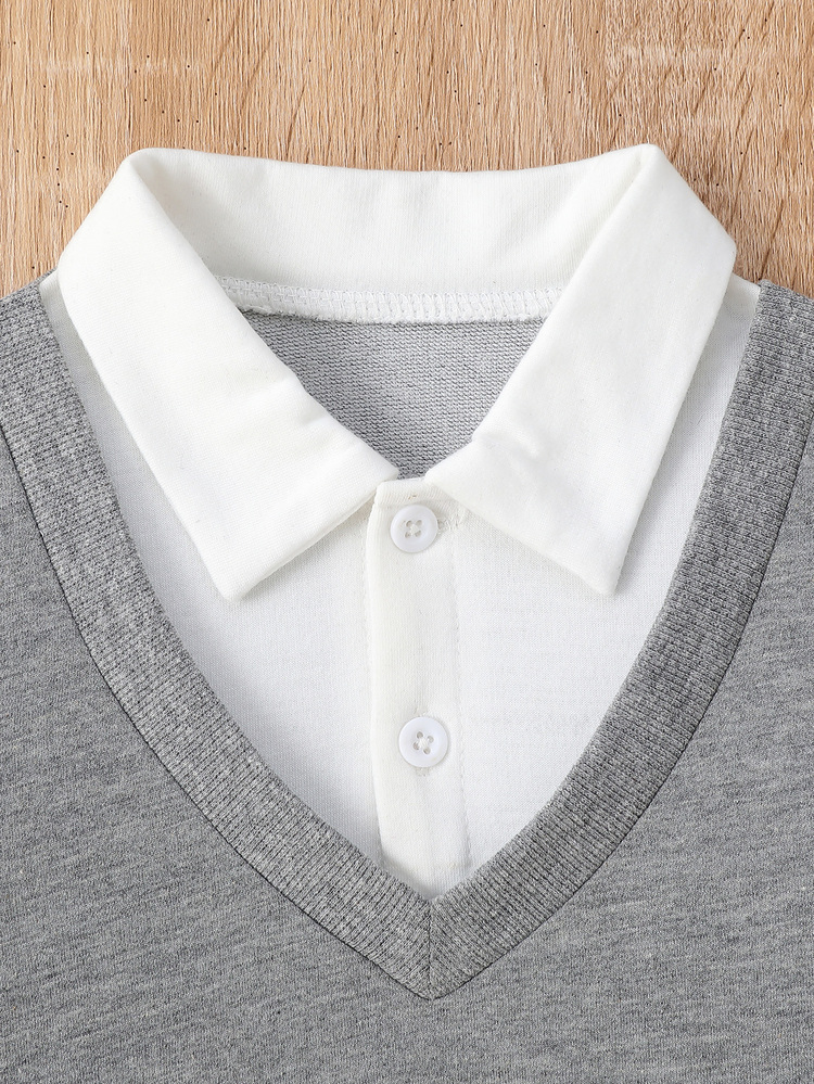 Baby Boy Contrast Tape 2 In 1 Sweatshirt & Sweatpants - Grey - View 4