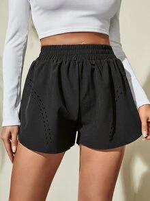 Hollow Out Sports Shorts - Black - View 5