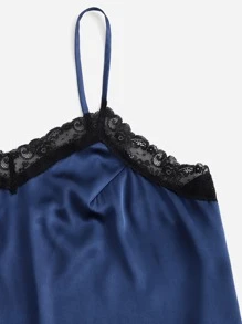 大碼3套蕾絲裝飾蝴蝶結前緞睡衣套裝 - 彩色 - 查看 4