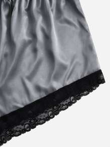大碼3套蕾絲裝飾蝴蝶結前緞睡衣套裝 - 彩色 - 查看 5
