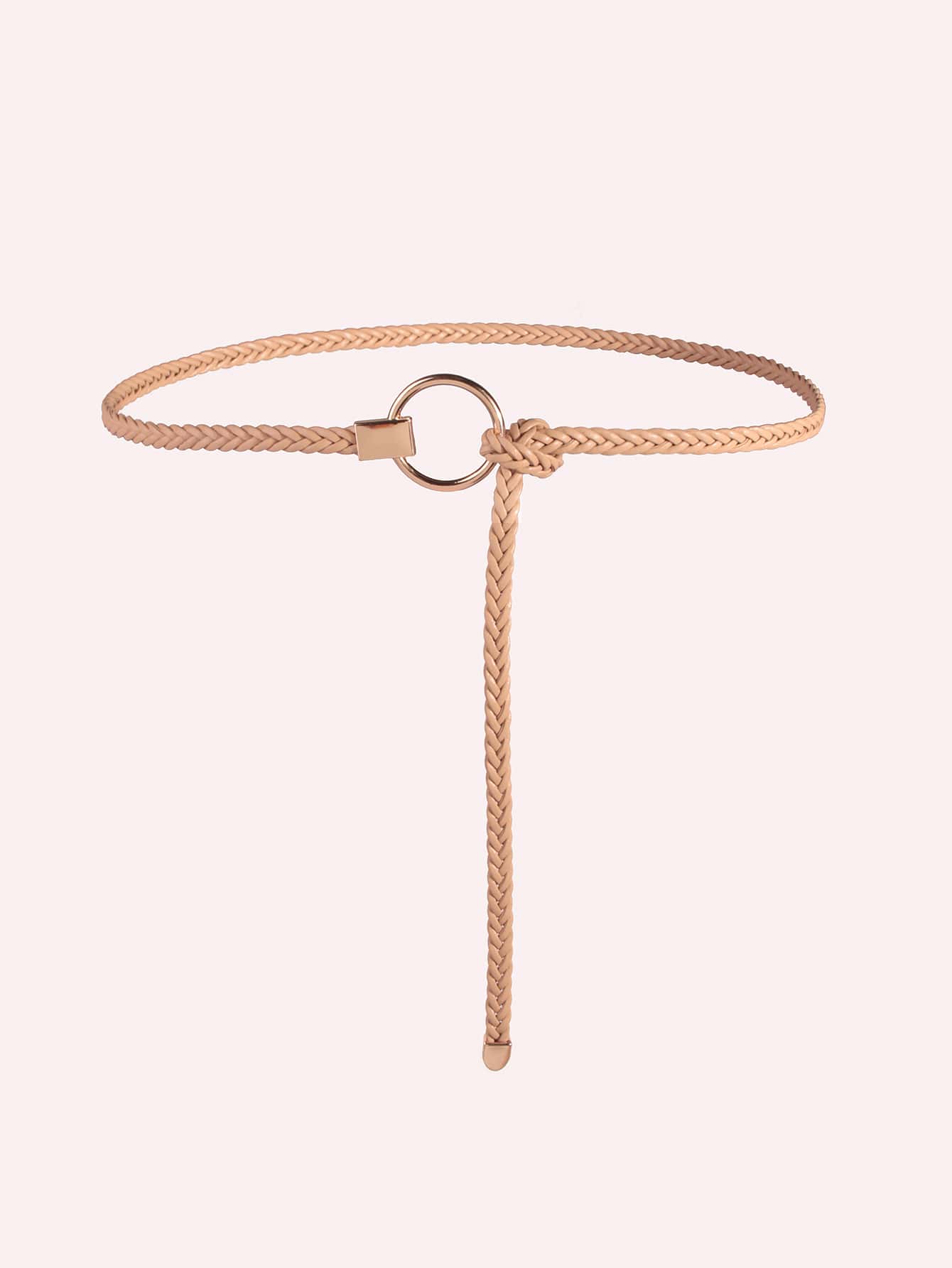 戒扣裝飾編織腰帶波西米亞風格 - 卡其色 - 查看 1