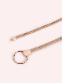 戒扣裝飾編織腰帶波西米亞風格 - 卡其色 - 查看 3