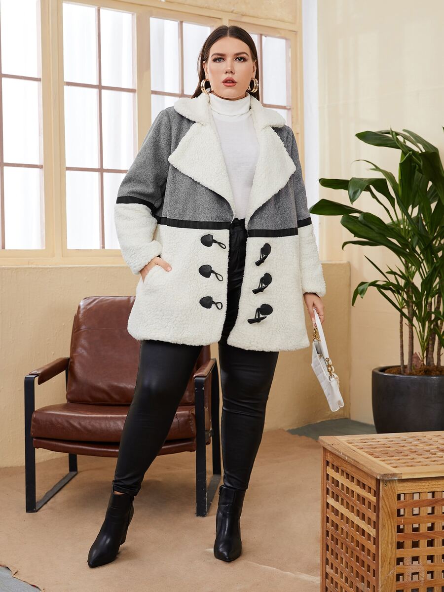 SHEIN Áo khoác cỡ lớn Túi Nút phía trước màu trơn Thanh lịch - Nhiều màu - Xem 1