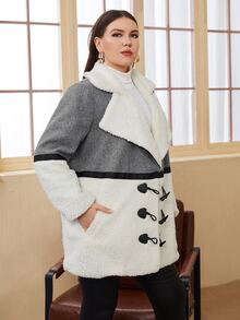 SHEIN Áo khoác cỡ lớn Túi Nút phía trước màu trơn Thanh lịch - Nhiều màu - Xem 5