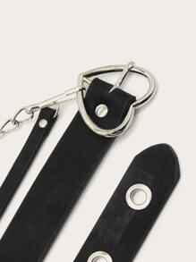 Cinturón con hebilla de corazón con diseño de cadena - Negro - Ver 2